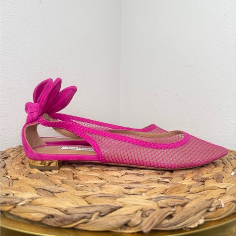 Aquazzura Point Flat Bow Tie Mesh Ballet Flats in Hot pink suede mesh new Shoes